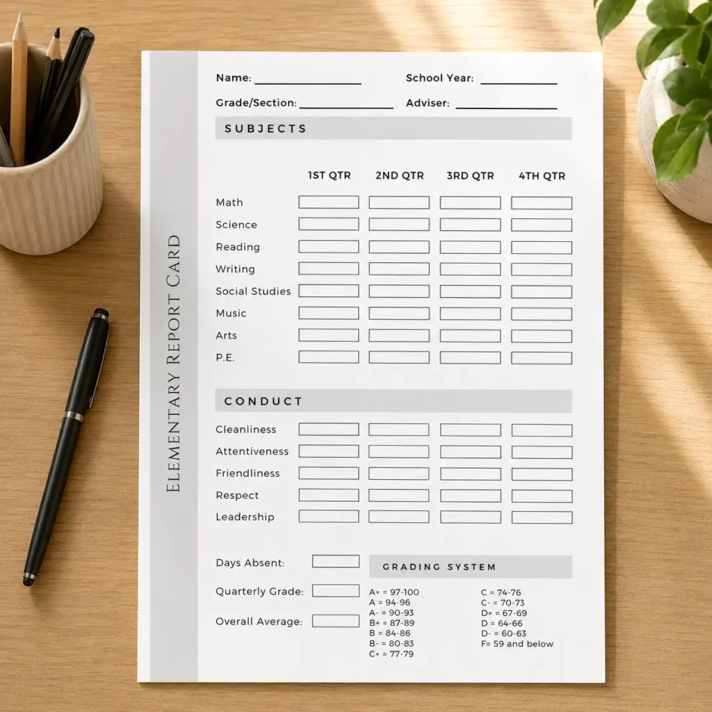 Elementary Report Card Template, Editable Canva Form and Printable PDF (Digital Download)